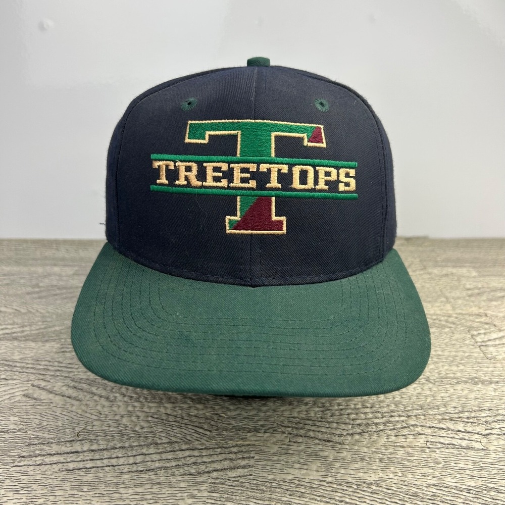 Vintage 90s Treetops Hat Cap Snap Back Adjustable Navy Blue Green Adult